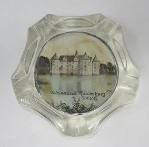 Antiguo cenicero recuerdo de vidrio alrededor de 1930 baño del mar Báltico castillo de la suerte Flensburg - Imagen 1 de 4
