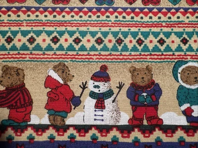 Hi-Fashion Fabrics Teddy Bear Hats Stripe Tan Green Navy Fabric .7 Y #6 - Image 1 of 4