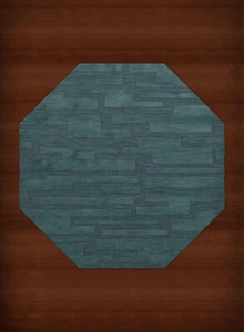 Blue Transitional Hand Hooked Squares Rectangles Boxes Area Rug Patchwork DV6 - Picture 1 of 35