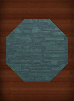 Blue Transitional Hand Hooked Squares Rectangles Boxes Area Rug Patchwork DV6 - Image 1 of 2