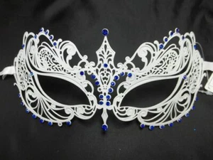 White Blue Crystal Beautiful Eyes Mask Masquerade Metal Filigree - Picture 1 of 2
