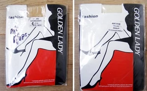 2 Paar: Goldene Damen Strumpfhosen blassfarben transparent gemustert & halterlose Strümpfe - Bild 1 von 17