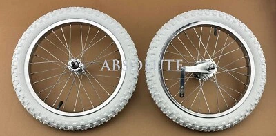 16" CHROME HEAVYDUTY 28 SPOKE BICYCLE WHEEL SET W/WHITE 2.125 BMX COMP III TIRES - Image 1 of 2