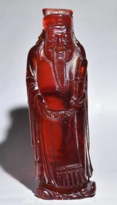 6.2" Old Chinese Red Amber Carved Stand Human Mammon Money Wealth God Sculpture - Image 1 of 4