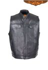 Men's Black Naked Cowhide Leather Vest Motorcycle Concealed CLUB Waistcoat
