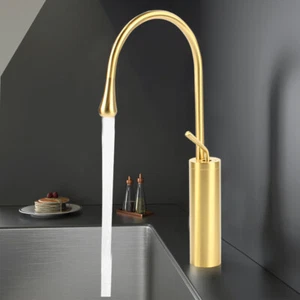 Gold Waschtischarmatur Hoch Wasserhahn Bad Waschbecken Einhandmischer Design DHL - Bild 1 von 9