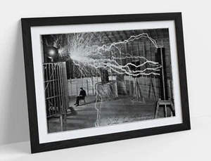 NIKOLA TESLA FARADAY CAGE -ART FRAMED POSTER PICTURE PRINT ARTWORK-BLACK & WHITE - Picture 1 of 10