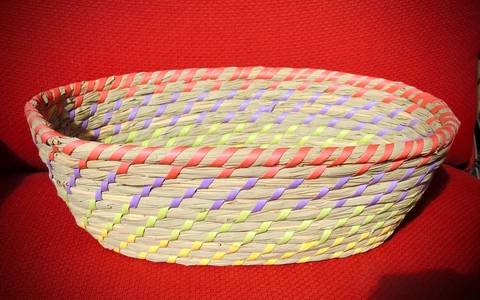 Woven Oval Grass Basket Bright Colors Cover