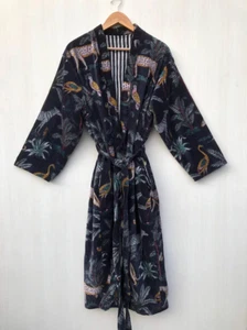 OFMD Luxury Velvet Jacket Coat Kimono Black Animal Printed Kimono Long Jacket - Picture 1 of 9