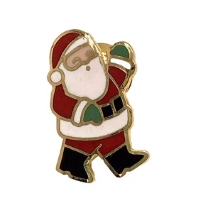Santa Clause Christmas Gold Tone Enamel Vintage Lapel Pin - Picture 1 of 5