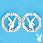 PLAYBOY Bunny Stud Earrings W/Genuine Crystals 925 Sterling Silver