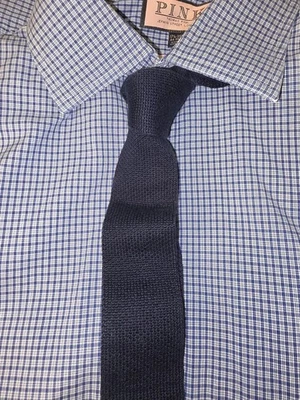 Corbata ajustada tejida de algodón azul marino vintage Yves Saint Laurent YSL Foto 1 de 4