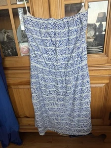 Sun Dress In Blue And White Strapless Elastic Top And Waist. The Gap Size L - Picture 1 of 9