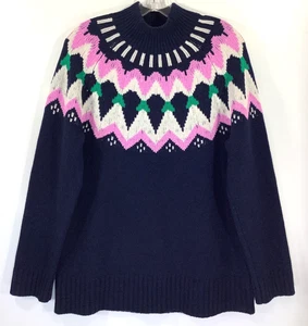 J.CREW Size M 100% cashmere mockneck Fair Isle sweater NAVY Style K3161 - Picture 1 of 15