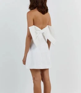 DISSH Aisle trägerloses Leinen-Minikleid mit Schleife hinten US-Größe 12 Damen weiß " - Bild 1 von 11