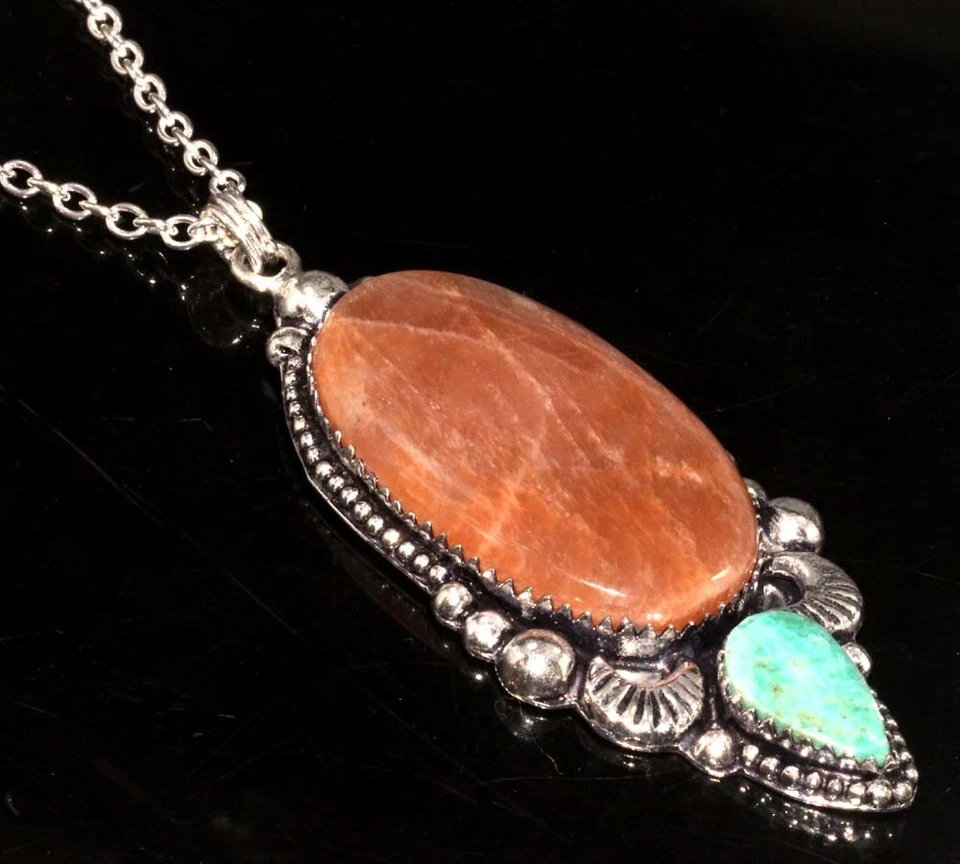 Collar Chapado en Plata 925 Piedra Solar Larimar 18" Joyería Única JW Calidad Superior Foto 1 de 3