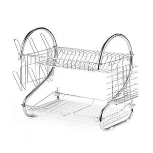 Dish Drainer Rack 2 Tier Kitchen Drying Rack Bowl Plate Holder With Drip Tray - Picture 1 of 12