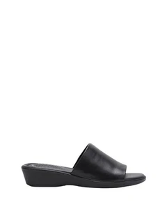 Womens Hush Puppies Coco Slip On Leather Black Wedges Sandals - Picture 1 of 7