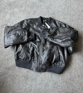 Ladies Grey Faux Leather Bomber Jacket Size L - Picture 1 of 1