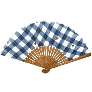 [Hamamonyo] Tenugui Folding Fan with Lattice Goldfish Design - Picture 1 of 4