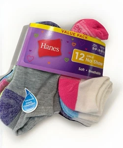 TWO Bundles= 24pr,Hanes Girls Value Pack 12-pair Active No Show Socks Size 6-11  - Picture 1 of 4