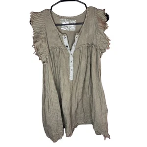 Free People We The Free Striped Raw Hem Tunic Top Green Stripe Women's XS - Picture 1 of 4