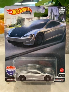 2022 Hot Wheels Premium American Scene 5/5 TESLA ROADSTER Silver w/Real Riders - Picture 1 of 1