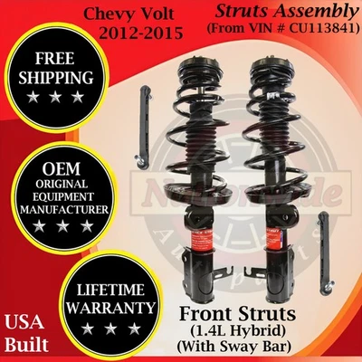 Monroe OEM Front Struts W/ Sway Bar For 2012-2015 Chevy Volt Lifetime Warranty - Изображение 1 из 4