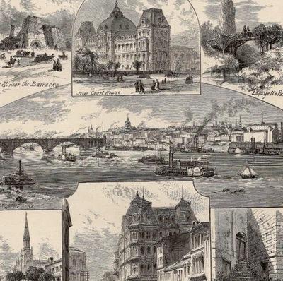 St. Louis Missouri - Vistas de la ciudad y monumentos 1872 grabado en madera antiguo Foto 1 de 2
