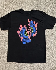 Pink Dolphin Scuba Flame Print Black Shirt Mens Size Large Diving Bell Graphics - Picture 1 of 9
