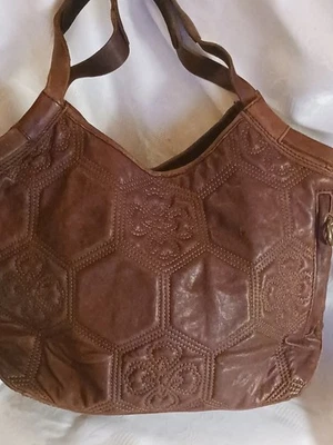 Lucky Brand Vintage Inspired Purse Satchel Tote Honeycomb Quilted Lamb Leather - Image 1 of 4