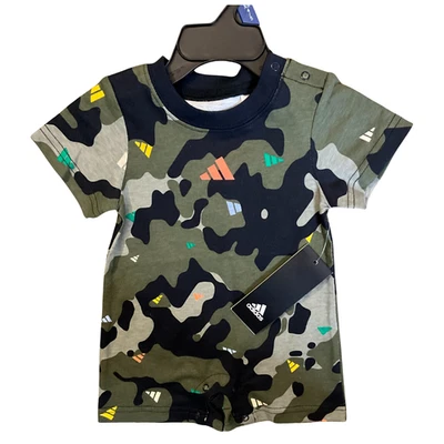 Adidas Baby Boys Cotton Romper Bodysuit Short Sleeve Olive Strata 3M Free Ship - Image 1 of 4