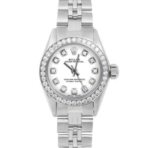Rolex Ladies Oyster Perpetual White Diamond Dial Diamond Bezel Watch - Picture 1 of 3