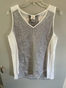 Mindset Women’s NWT White/Gray Linen Blend Tank Top V-Neck Size Small - Picture 1 of 6