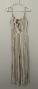 L’Atiste Tan Striped Sleeveless Jumpsuit Open Back Cotton Linen Wide Leg NWT M - Picture 1 of 11