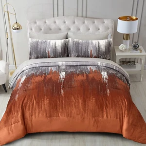 Burnt Orange Comforter Set Queen, 7 Pieces Bed in a Bag Abstract Art Gradient Mi - Picture 1 of 6
