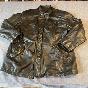 pelle studio black leather jacket mid length coat mens XL - Picture 1 of 12