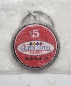 Gilpin Hotel Casino Schlüsselanhänger 5 $ Chip massiv Zinn Black Hawk Colorado Casinos - Bild 1 von 4