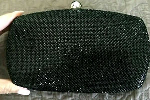 Neue schwarze Kristall Strass Hartschale Clutch Tasche-Schulterkette - Bild 1 von 2