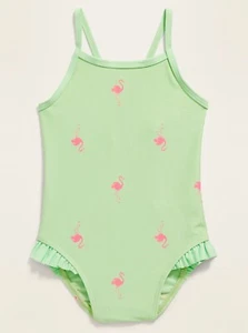 Old Navy Toddler Cross-Back Ruffle-Trim Swimsuit Soft Limon Flamingos Size 2T 3T - Picture 1 of 1