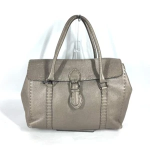 FENDI Selleria Linda Shoulder Bag Tote Bag Flap Shoulder Bag Leather Gray Based - Picture 1 of 18