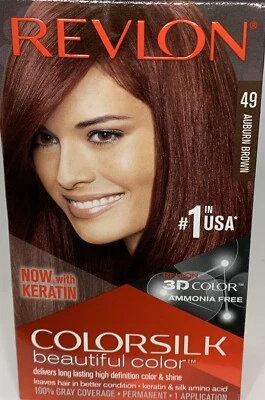 New Revlon Colorsilk Beautiful Color Permanent Hair Dye 49 Auburn Brown - Image 1 of 4