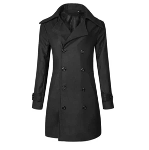Men's Woolen Trench Coat Regular Fit Double Breasted Wool Blend Jacket Overcoat - Picture 1 of 15