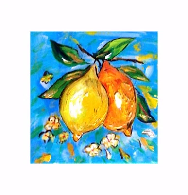 Zitronen Öl Malerei Impasto Art Urlaub Sorento Leinwand 20cm *20 cm - Bild 1 von 4