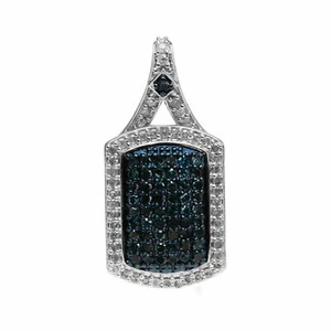1.07 Ct Round Cut White Blue Natural Diamond Halo Pendants Necklace 925 Sterling - Picture 1 of 4