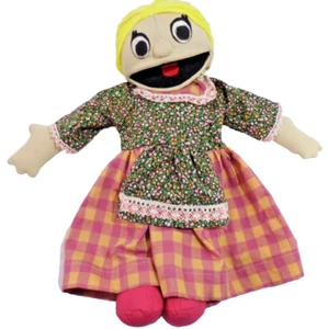 Life-like Homemade Hand Puppet Grandma in Dress & Apron Hair in Bun 18"in Tall - Picture 1 of 6
