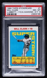 1990 Super Star Sticker Back Cards Will Clark Jim Abbott Andy Hawkins PSA 8