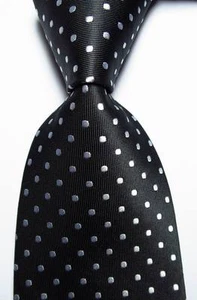 New Classic Polka Dot Black White JACQUARD WOVEN 100% Silk Men's Tie Necktie - Picture 1 of 2