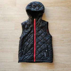 Diesel Boys Puffer Quited Hooded Vest Fleece Lining Zip-Up Pocket Black Sz.S/8 - Picture 1 of 7