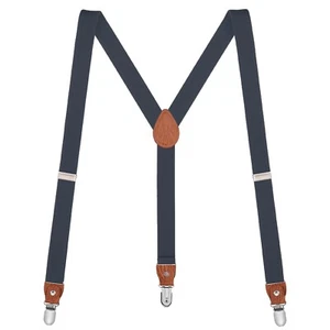 Buyless Fashion Leather End Suspenders Men - 48" Elastic Adjustable 1" - Y Shape - Picture 1 of 84